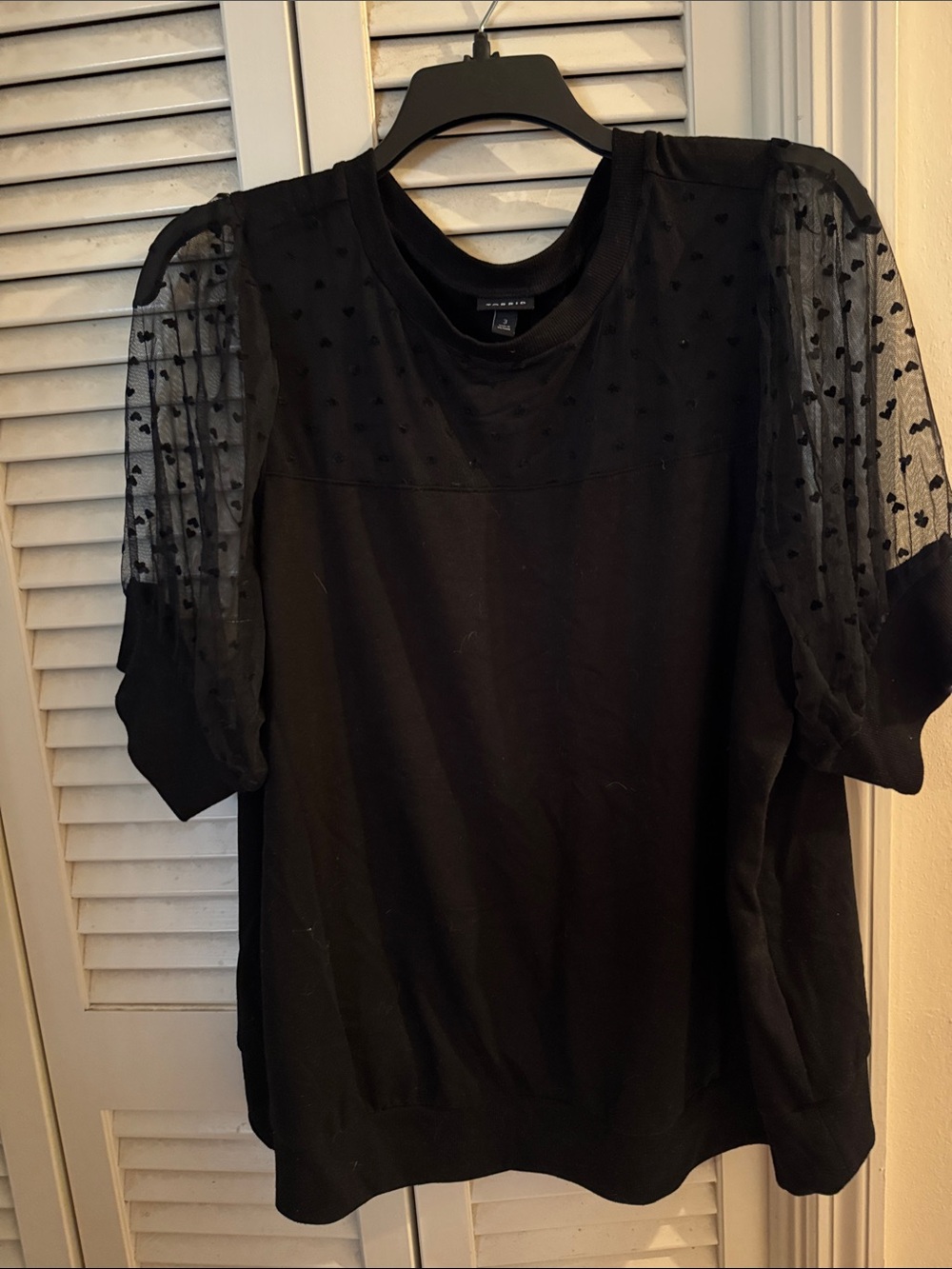 Torrid Women’s Black Puff Sleeve Sheer Dot Top